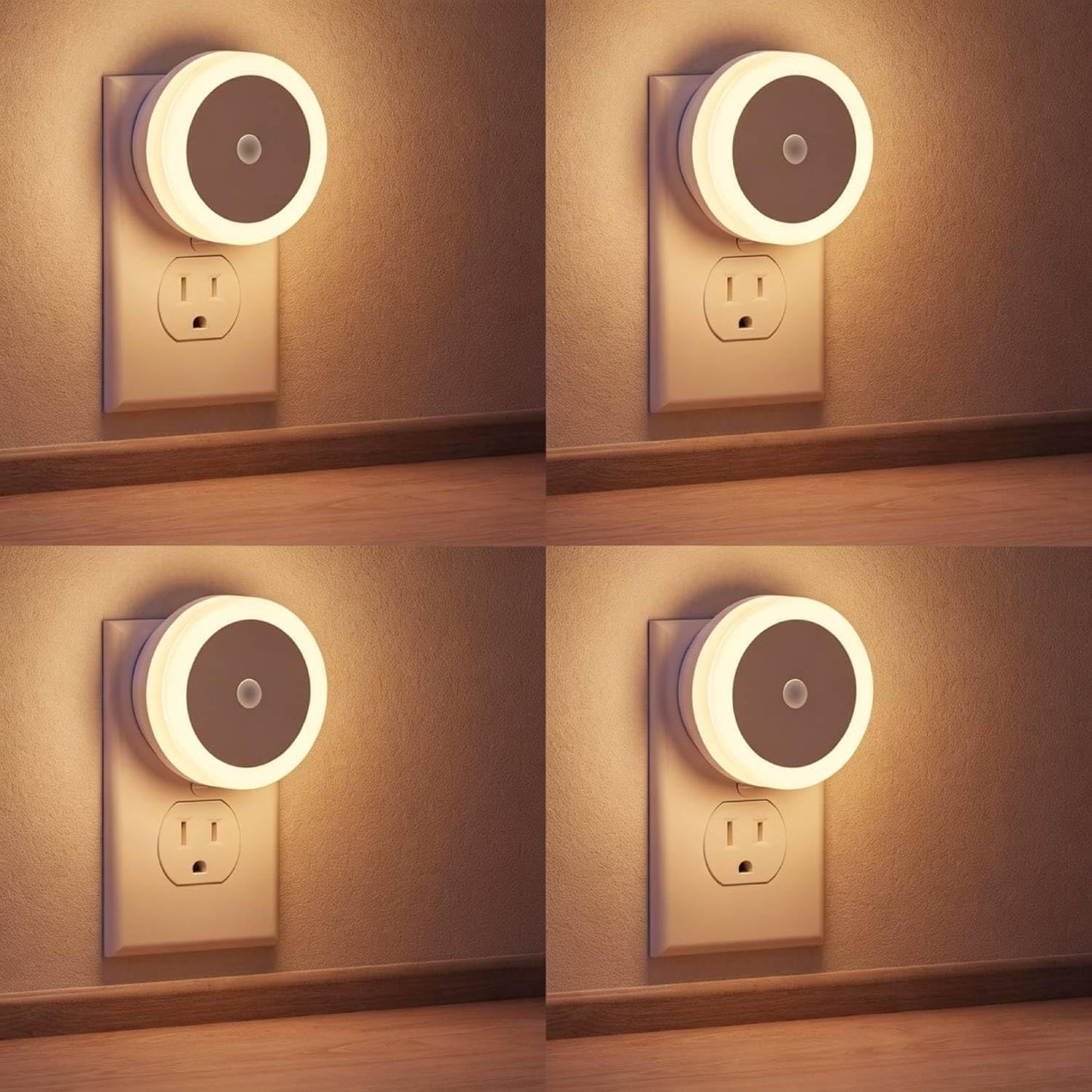 LED Baby Night Lights Plug into Wall [4 Pack] Light Sensors | LED Night Light for Kids Room, Bathroom Stair Lights, Hallway Light, Warm White