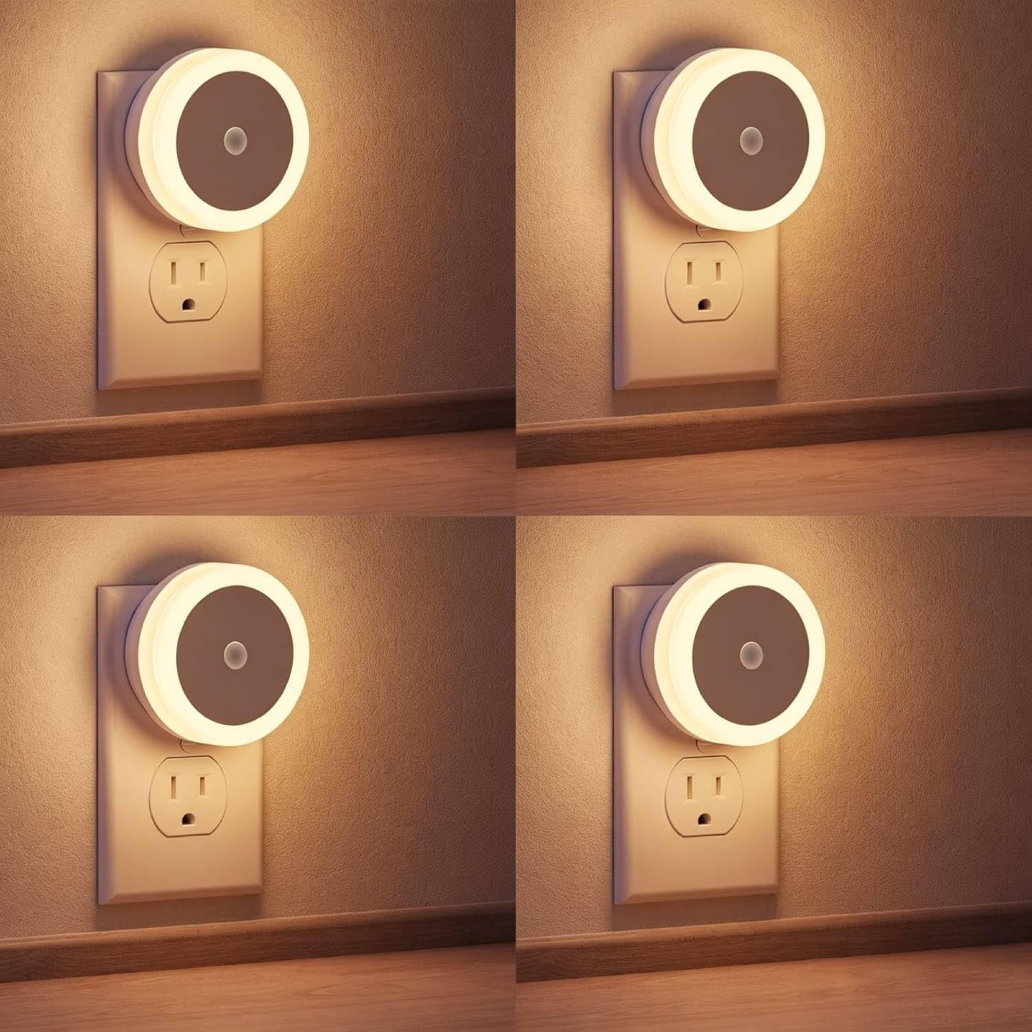 LED Baby Night Lights Plug into Wall [4 Pack] Light Sensors | LED Night Light for Kids Room, Bathroom Stair Lights, Hallway Light, Warm White