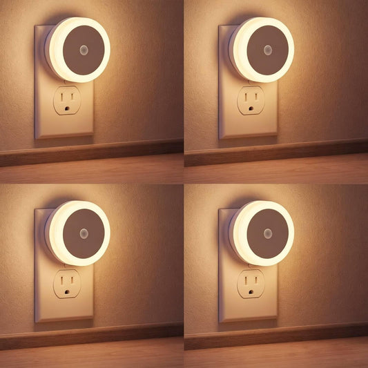 LED Baby Night Lights Plug into Wall [4 Pack] Light Sensors | LED Night Light for Kids Room, Bathroom Stair Lights, Hallway Light, Warm White
