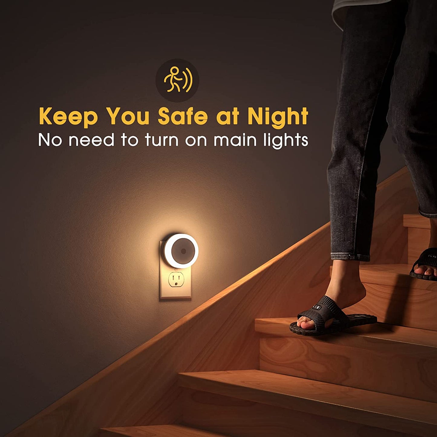 LED Baby Night Lights Plug into Wall [4 Pack] Light Sensors | LED Night Light for Kids Room, Bathroom Stair Lights, Hallway Light, Warm White