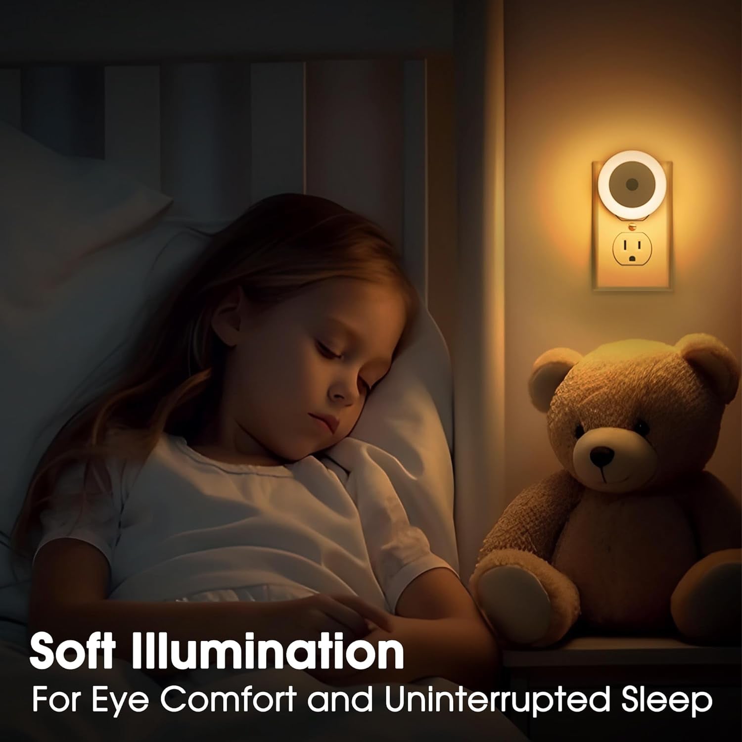 LED Baby Night Lights Plug into Wall [4 Pack] Light Sensors | LED Night Light for Kids Room, Bathroom Stair Lights, Hallway Light, Warm White